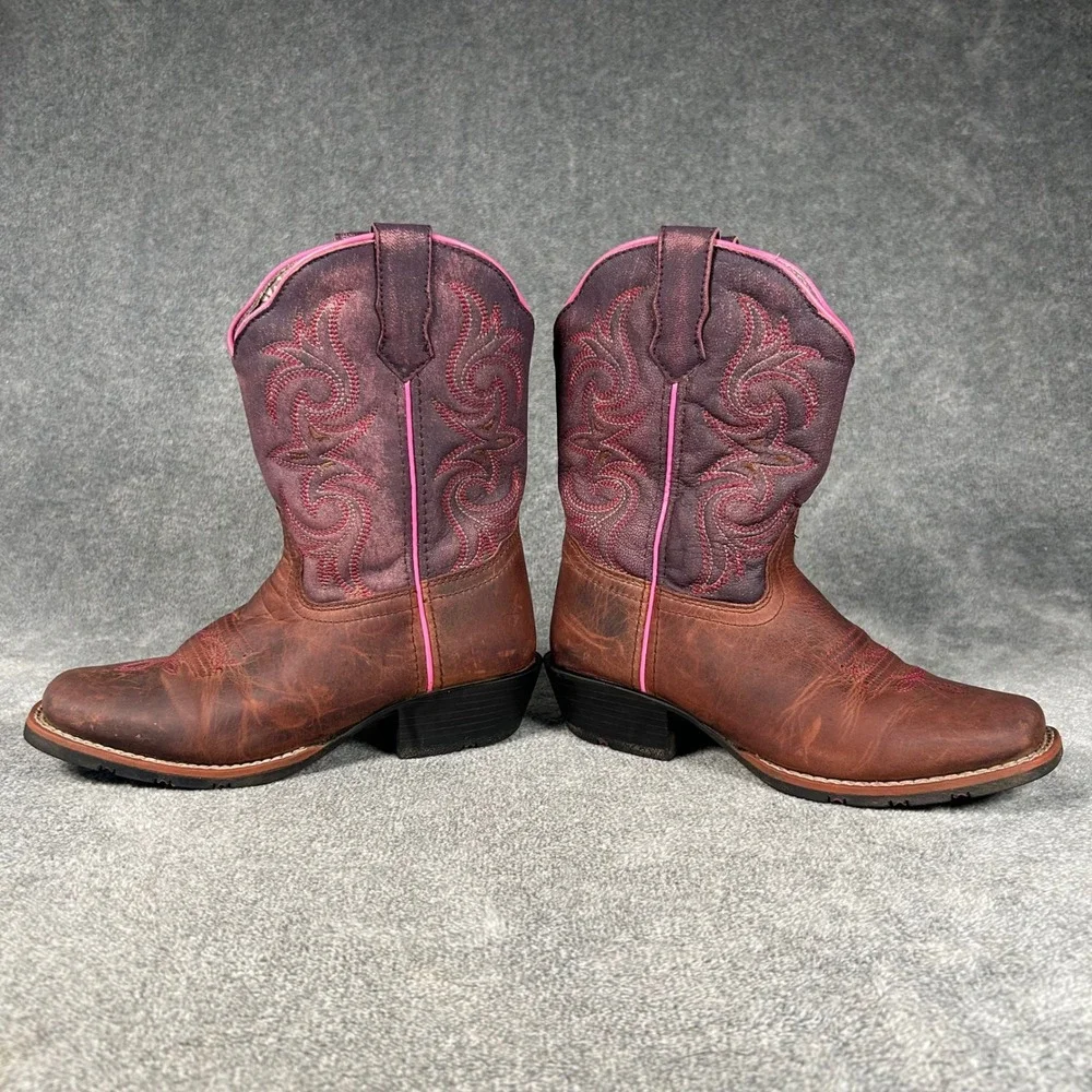 Dan Post Western Cowboy Boots Brown Purple Leather Youth Size 1 DPC2947